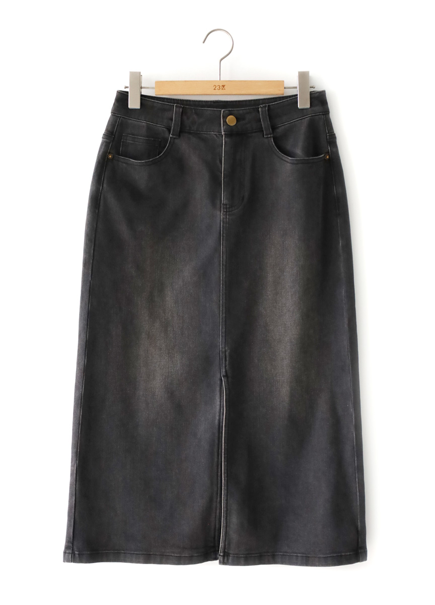 牛仔A字後開岔長裙